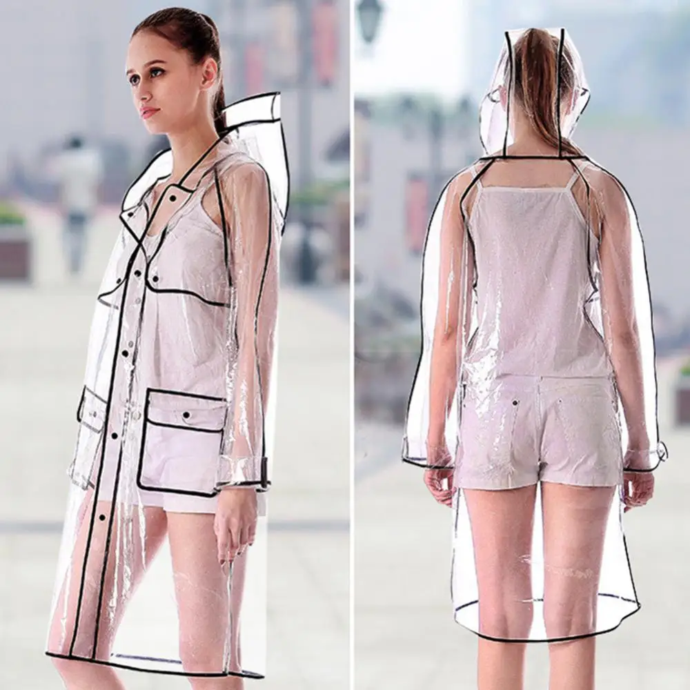2021 New Fashion Women\'s Transparent Thicken Plastic Raincoat Travel Waterproof Rainwear Adult Poncho Outdoor Rain Coat