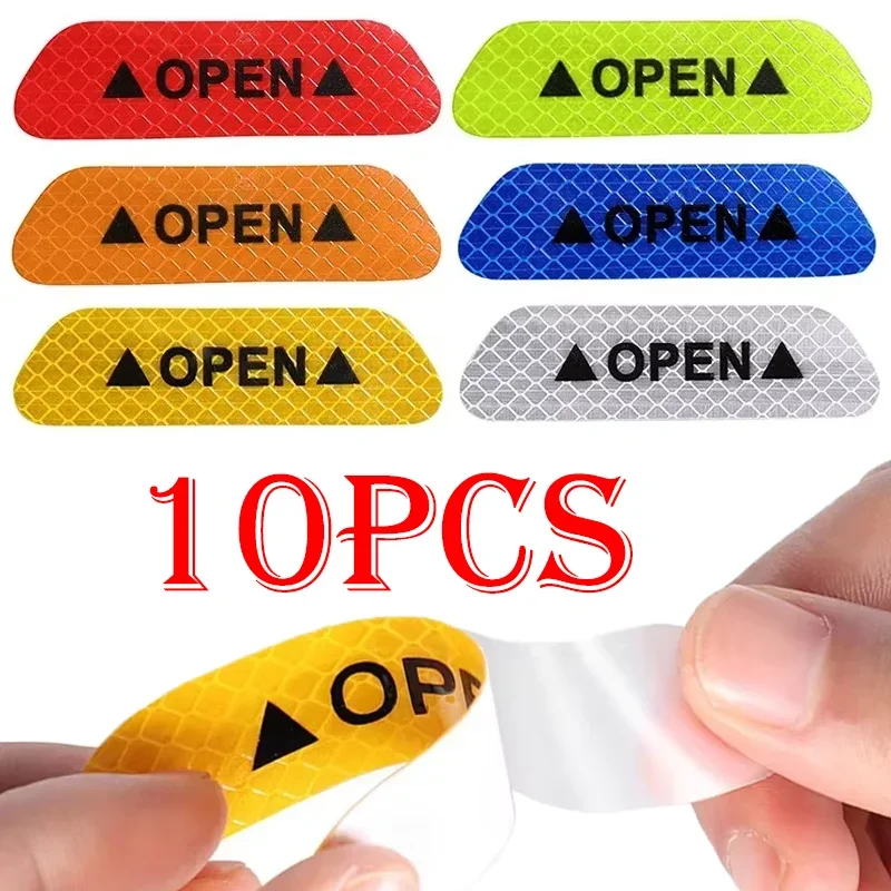 10Pcs New OPEN Reflective Strips Sticker Eco-friendly Popular Car Warning Mark Decals Stickers Auto Exterior Accessories