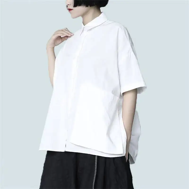 

Ladies Short Sleeve Shirt Summer New Dark Fashion Large Pocket Decoration Loose Casual Large Short Sleeve Shirt