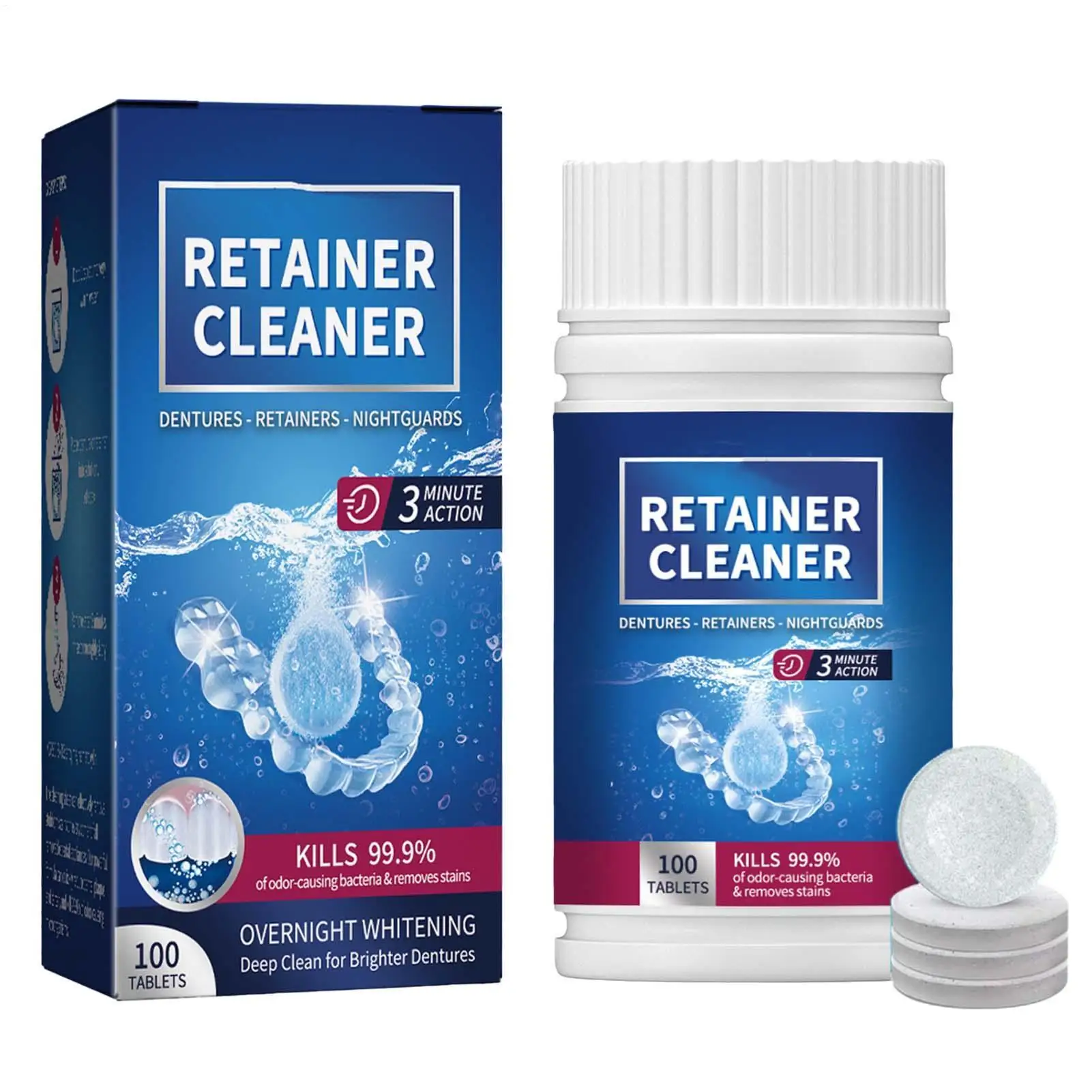 100PCS False Tooth Cleaning Tablets Denture Cleaning Tablets Removes Odor Orals Cleaning Retainer Cleaner Fresh Breath
