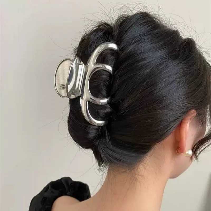 Nachahmung Metall Silber Hochwertige Große Kopf Clip Haar Zubehör Für Frauen – Detail 1