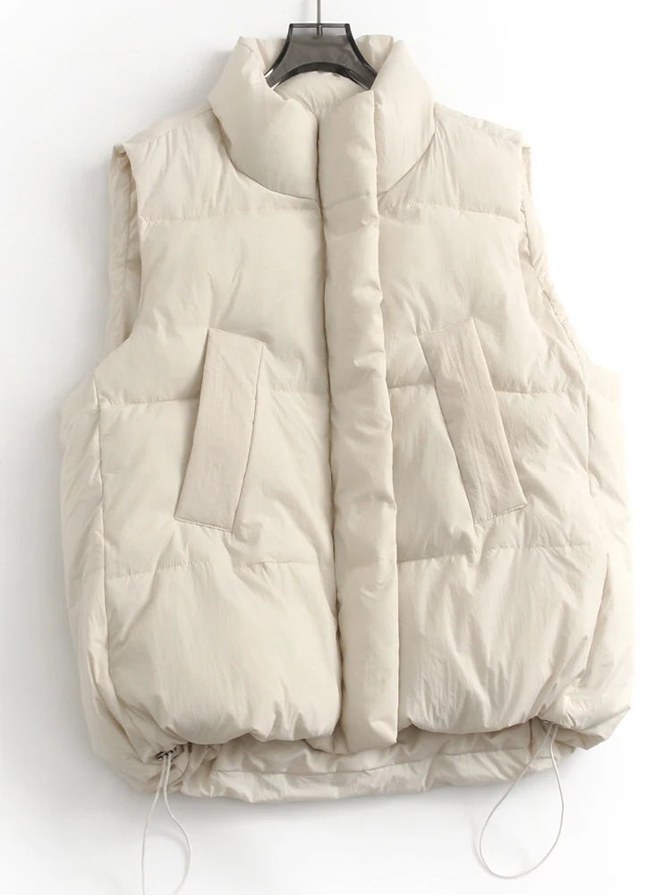 Thickened Zipper Closure Stand Collar Sleeveless Vest Outerwear Pure Color Loose Fit Warm Women's Jacket H683 Winter 2024