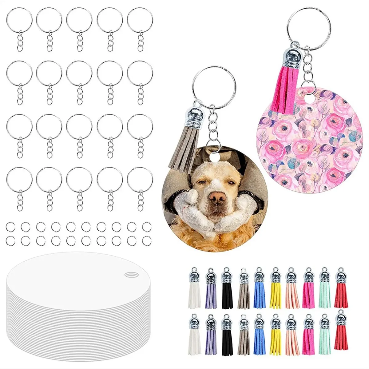 A77K 60 Pcs Metal Sublimation Keychain Blanks Bulk,Sublimation Ornament Blanks Key Chain,Double Sided Sublimation Blanks B