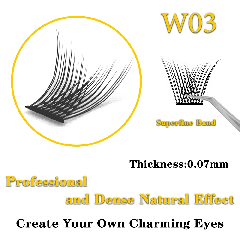 Kimcci W03 36 Bundles Faux Mink Eyelash Extension Segmented False Eyelashes Natural 3D Russian Volume Faux Eyelashes Individual