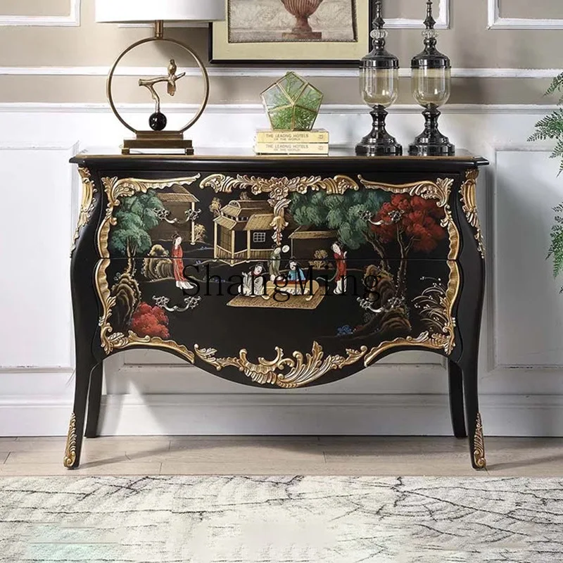 

SM new Chinese chest, bedroom storage, classical wall drawer cabinet, painted solid wood decorative locker