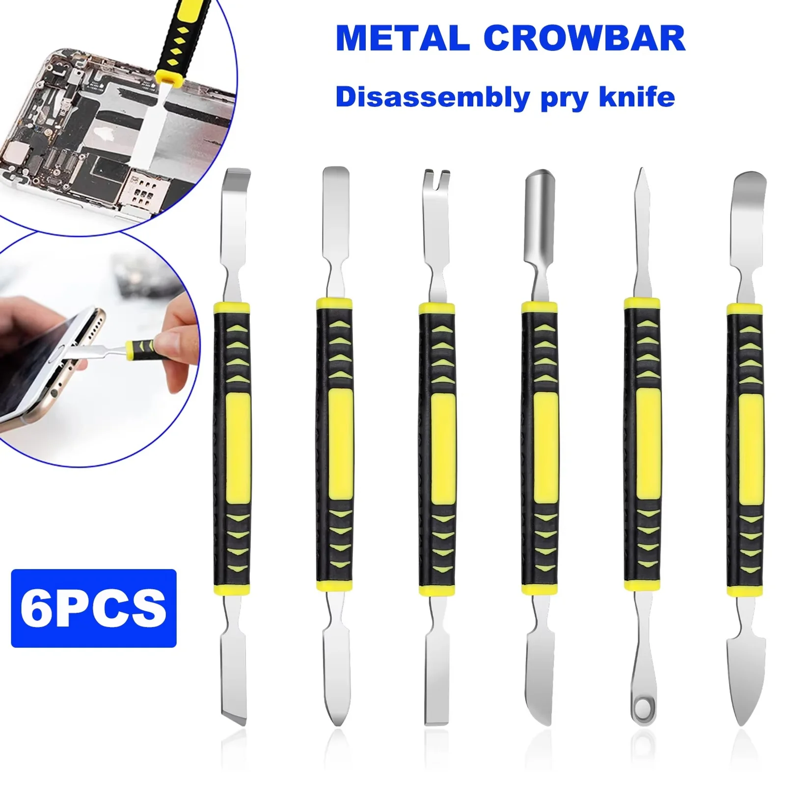 Hardened Claw Nail Double Headed Pry Bar 6-in-1 Disassembly Battery Screen Frame Flat Pry Bar Injection Molding Repair Tool