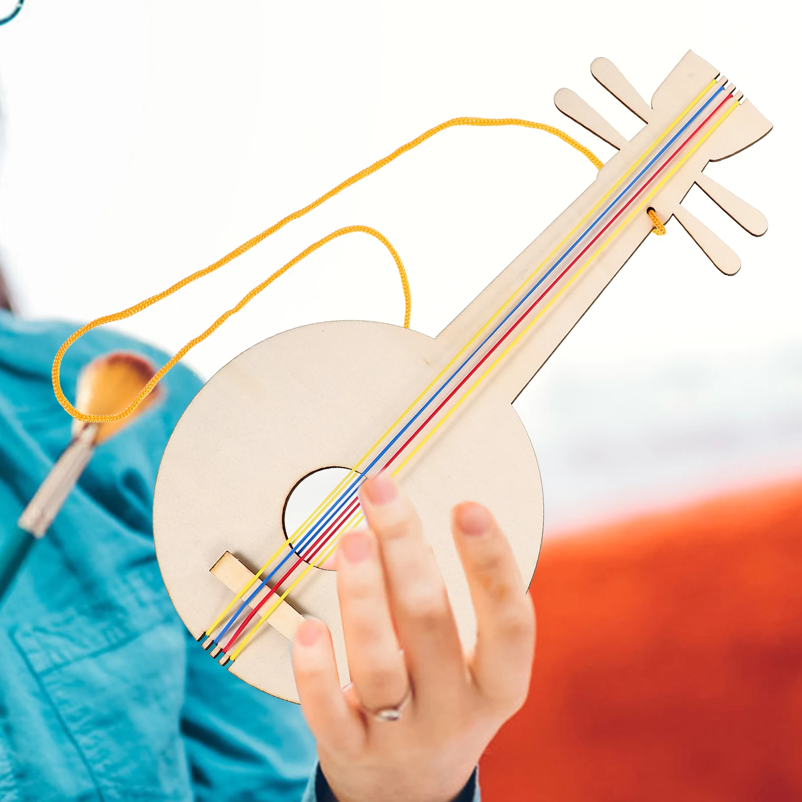 

2pcs Wooden Guitar Toys Unfinished Diy Crafts Paintable Kids Musical Instruments Easy Assemble Sturdy Wood Material