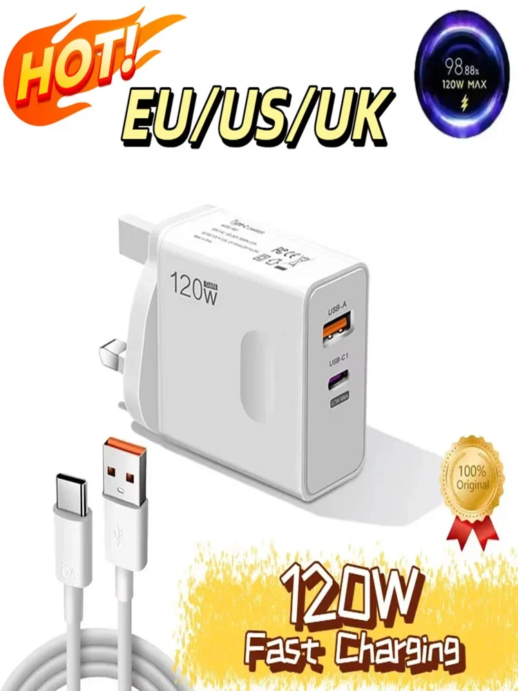 120W Superschnelles GaN-Ladegerät mit Blitzladefunktion, EU/US/UK-Stecker, Geeignet für Apple, Huawei, Samsung, Neuheit 2026