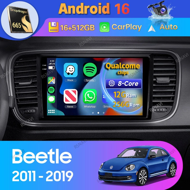 Android 16 Carplay Auto para Volkswagen Beetle A5 2011 - 2019 Rádio Automotivo GPS Navegação 2 Din DSP Reprodutor de Vídeo Unidade Principal BT Estéreo