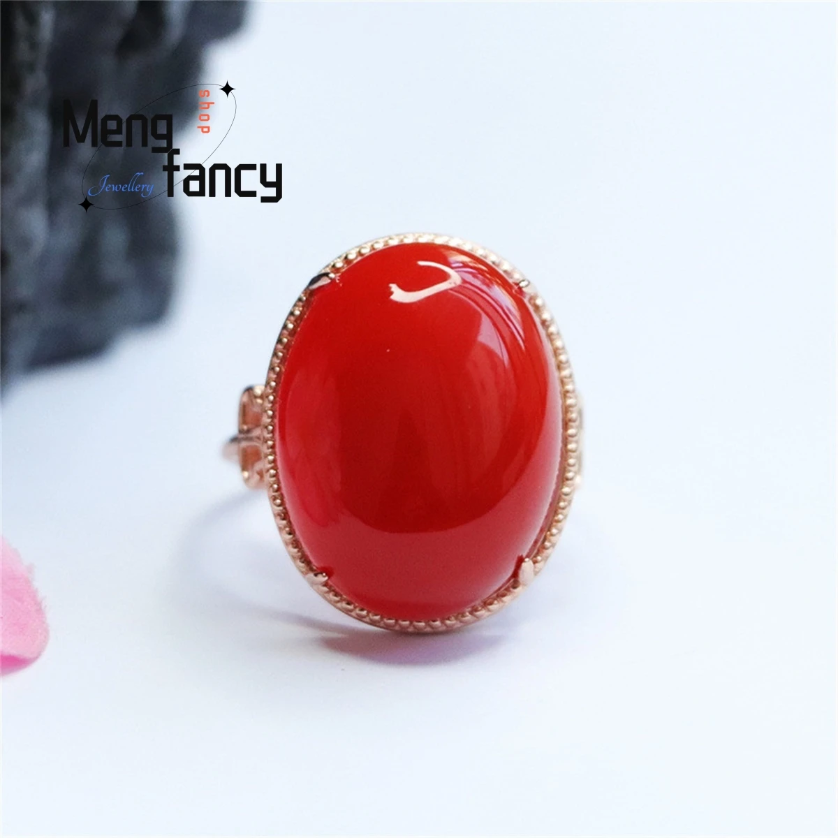 

Natural S925 Silver Inlaid South Red Agate Pigeon Egg Love Ring Exquisite Generous Personalized Fashion Versatile Luxury Jewelry