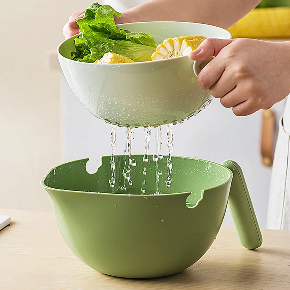 

Double Layer Drainer Strainer Fruit Vegetable Wash Basket Kitchen Sink Countertop Rotatable Strainers Fine Holes Storage Filter