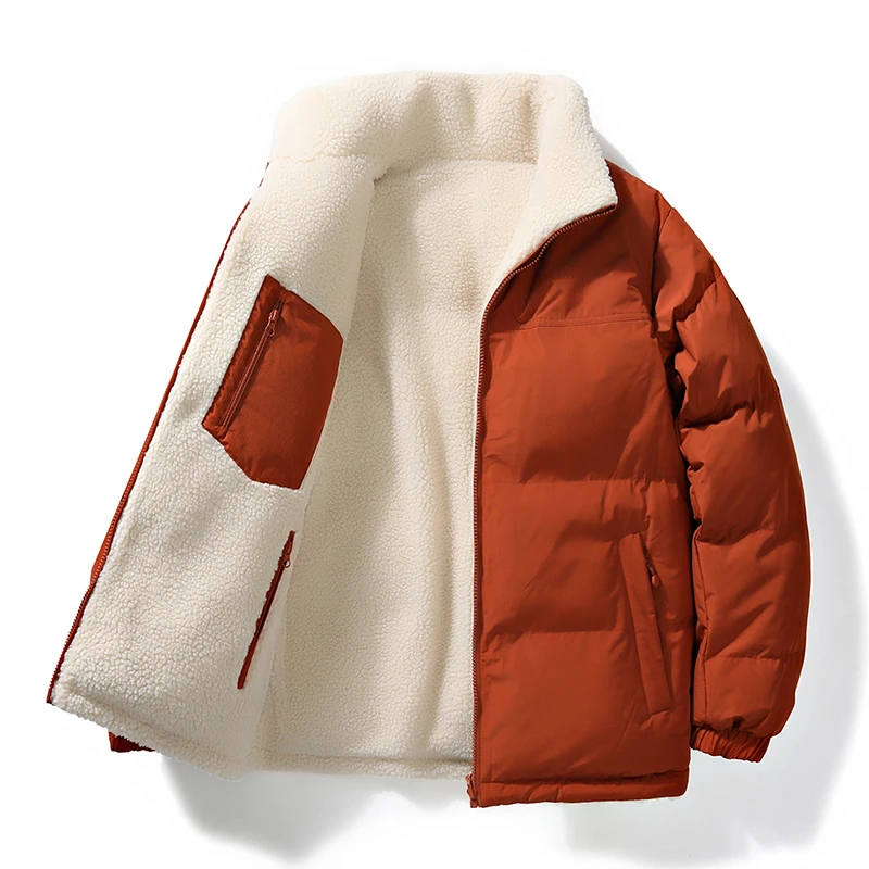 

Autumn Winter Thickened Cotton Coat For Men Loose Fashion Male Coats Stand Collar Fleece Puffer Jacket Couple Harajuku Outerwear