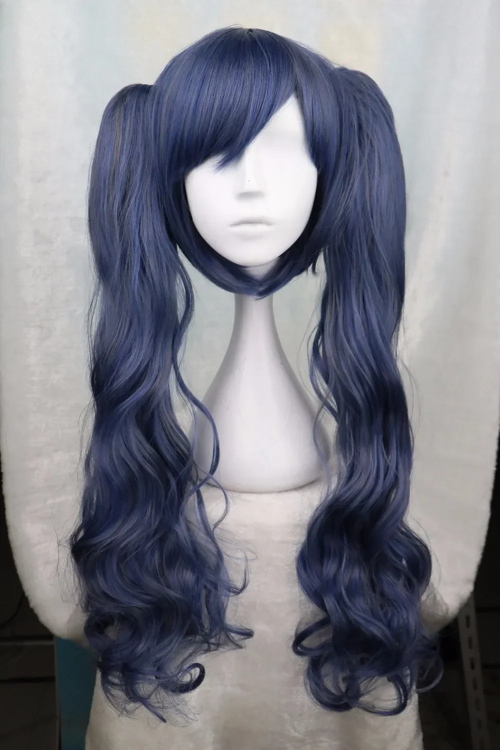 Long Wavy Cosplay Black Butler Mixed Blue Gray Grey Synthetic Hair Wigs Ponytail Synthetic Hair Long Cos Wigs