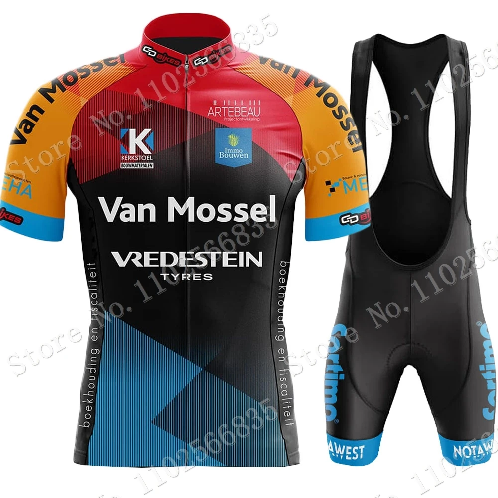 2023 Van Mossel Heist Cycling Team Jersey Set Short Sleeve Belgium Clothing Mens Road Bike Shirts Suit Bicycle Bib Shorts MTB