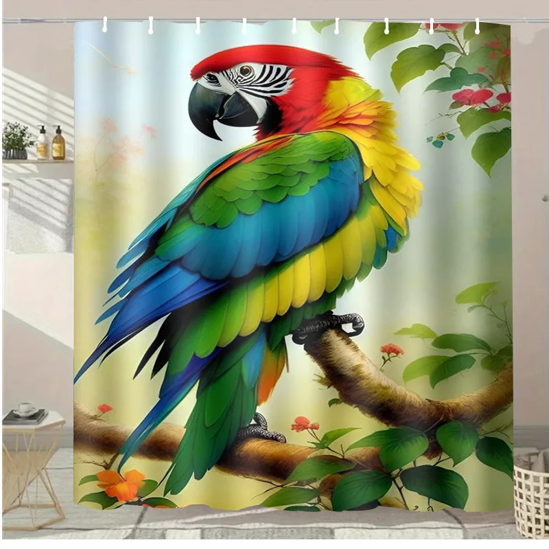 

Моющаяся грязеотталкивающая занавеска для душа с попугаями в лесу, водонепроницаемая полиэстеровая занавеска для душа для домашнего декора