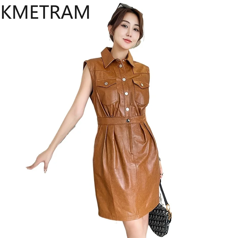 100% Top Layer Sheepskin Dress Woman Luxury Sleeveless Real Leather Dresses New in Outerwears Autumn Clothes 2025 Women Овчина