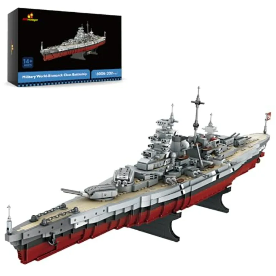 

JMBricklayer Battleship Building Block Set 60006 Military Warship Toy Bismarck Class Battle Ship Kit with Dark Gray and Metalli