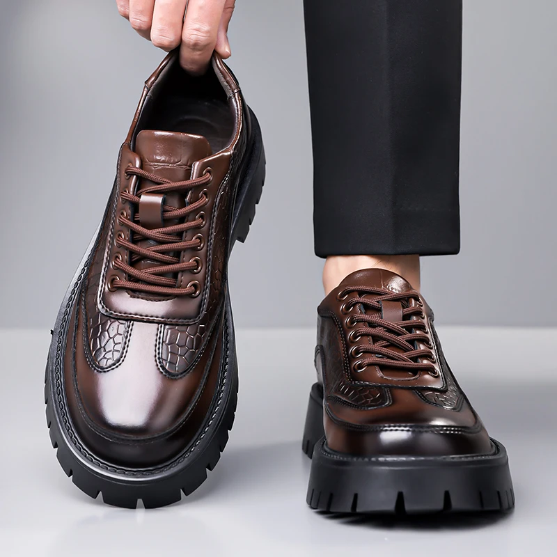 

New Thick Soled Men Derby Shoes British Style Gentlemen Business Casual Lace Up Formal Shoes