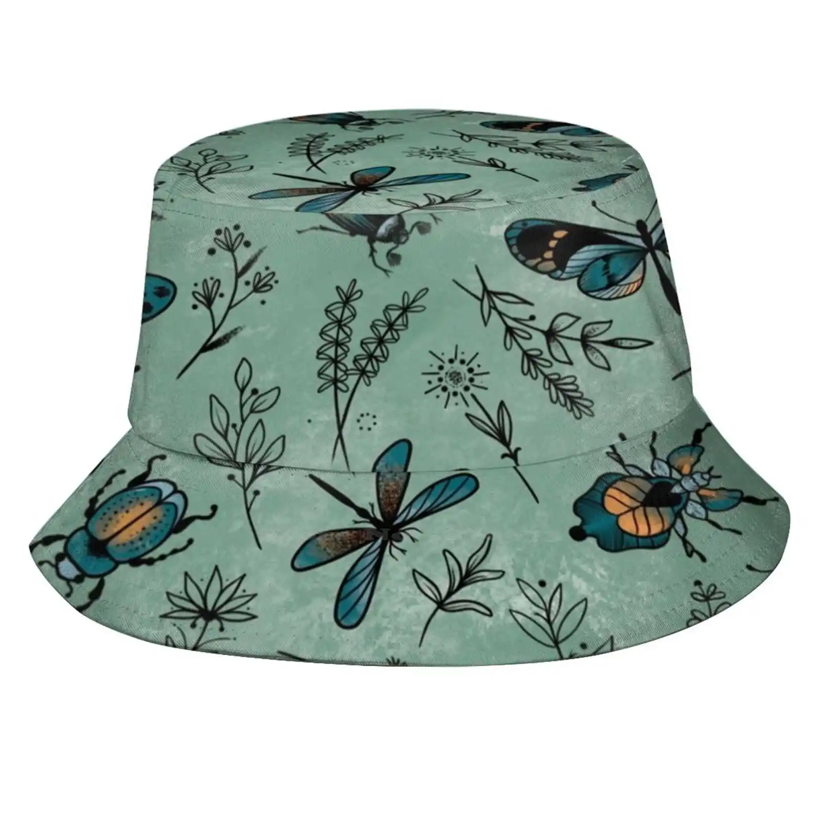 Butterflies And Small Flowers Pattern Hats Outdoor Hat Sun Cap Insects Ten Twinks Color Wildlife Flora Flowers Minimalist Tattoo