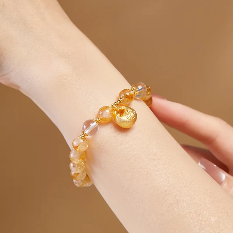 Natural Yellow Tower Crystal Golden White Crystal Lucky Charm Stone Original Design Enhance Energy Purification Wealth Bracelet
