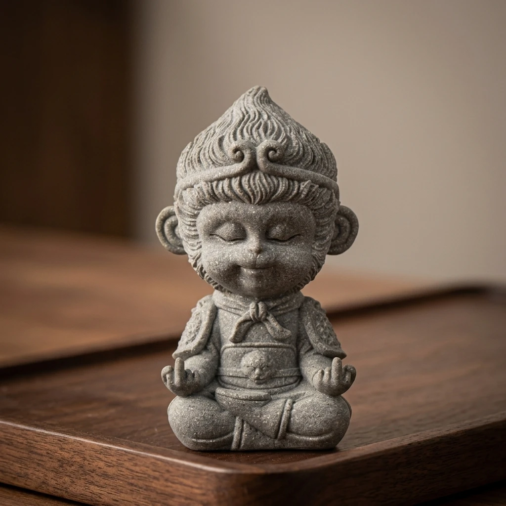 Hand Carved Figurine Decorative Tea Pet for Home Decor Natural Green Sandstone Monkey King Statue Gift Art