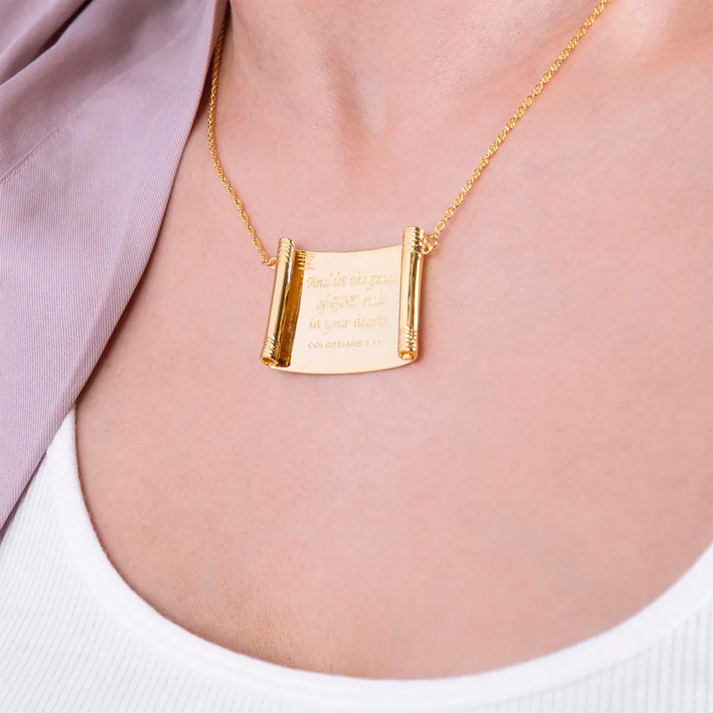 Europe and America Gold Color Fine Carve Bible Excerpt Necklace UNISEX Sincere Believers Casual Daily Versatile Jewelry Necklace