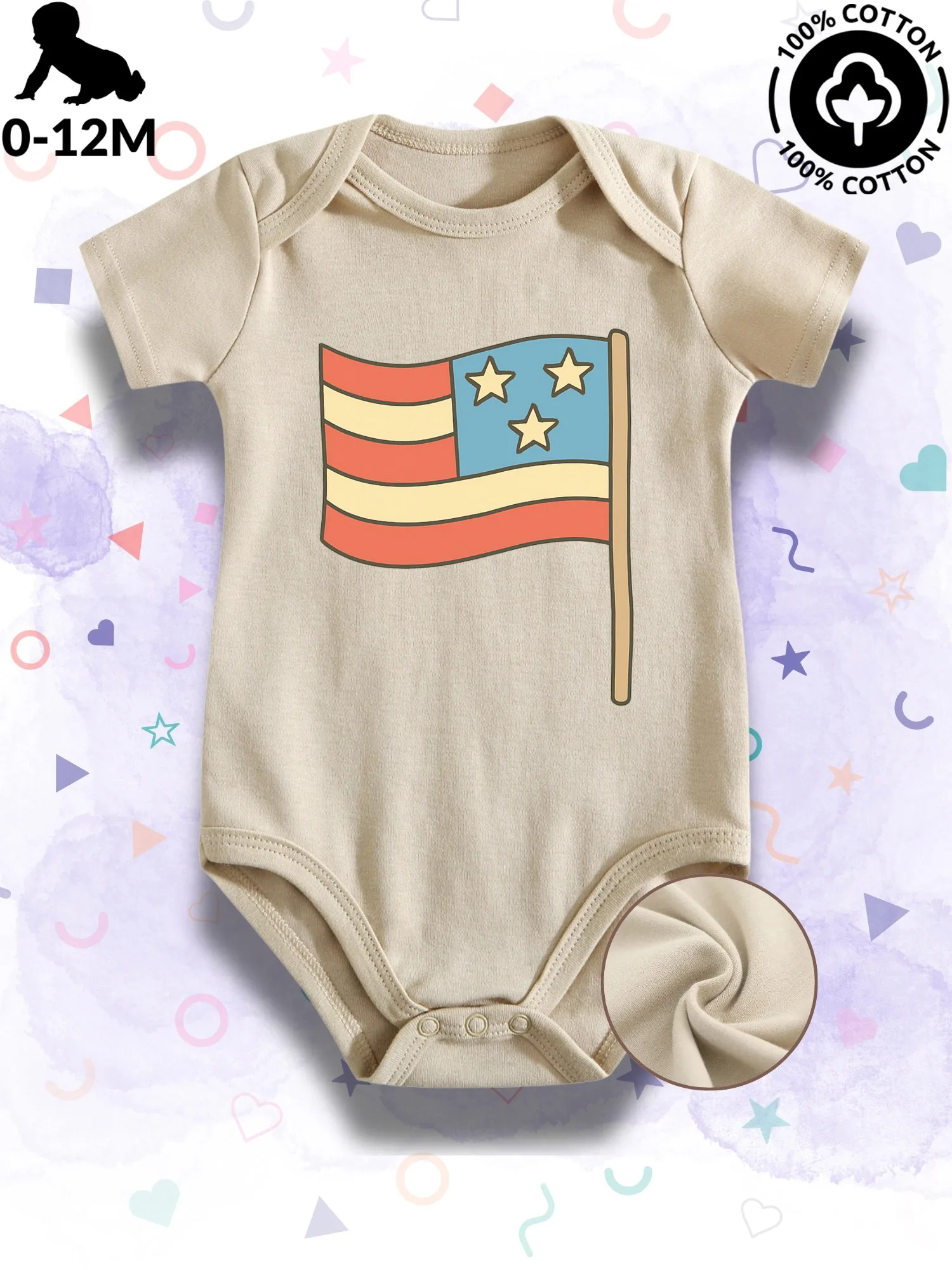 

Groovy USA Flag Unisex Baby Bodysuit, 100% Cotton Soft Onesie, All-Season Wear Beige Crawling Suit 190GSM