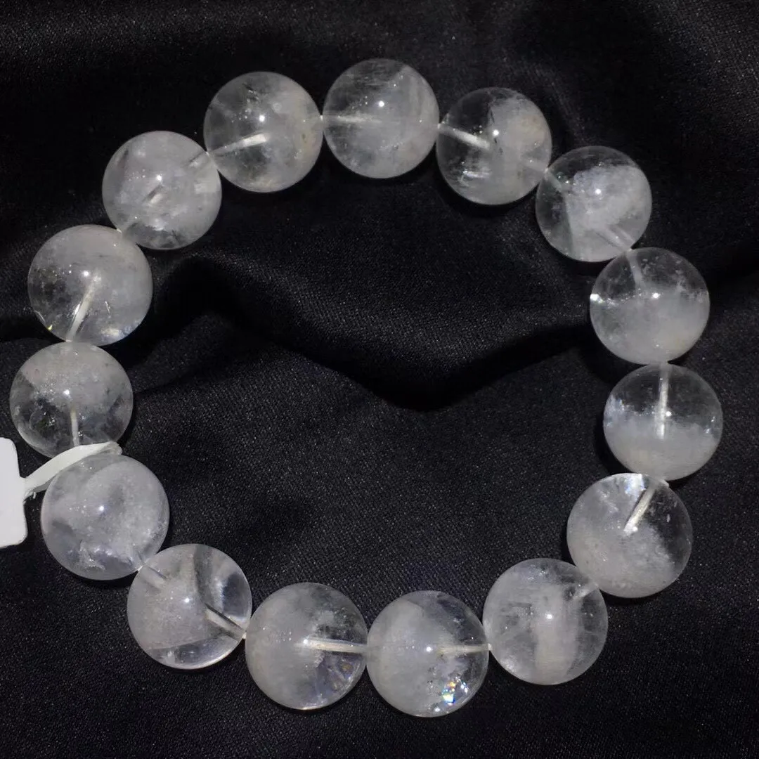 

15mm Natural White Phantom Quartz Bracelet For Woman Lady Man Healing Gift Crystal Round Beads Clear Stone Strands Jewelry AAAAA