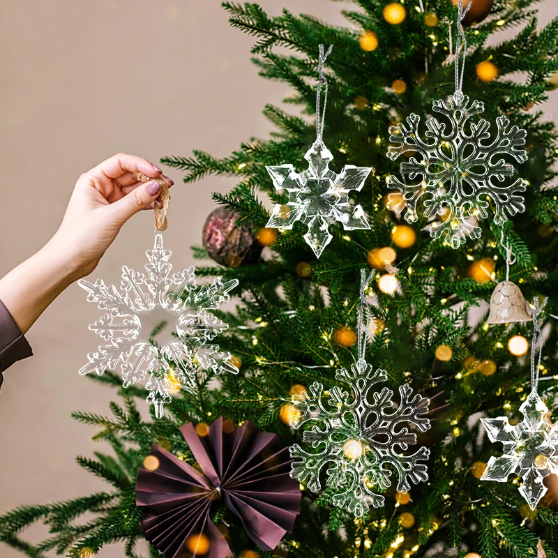 Ornements de flocon de neige en acrylique transparent, arbre de Noël, pendentif de Noël, décorations pour la maison, nouvel an, 2024, 3 pièces