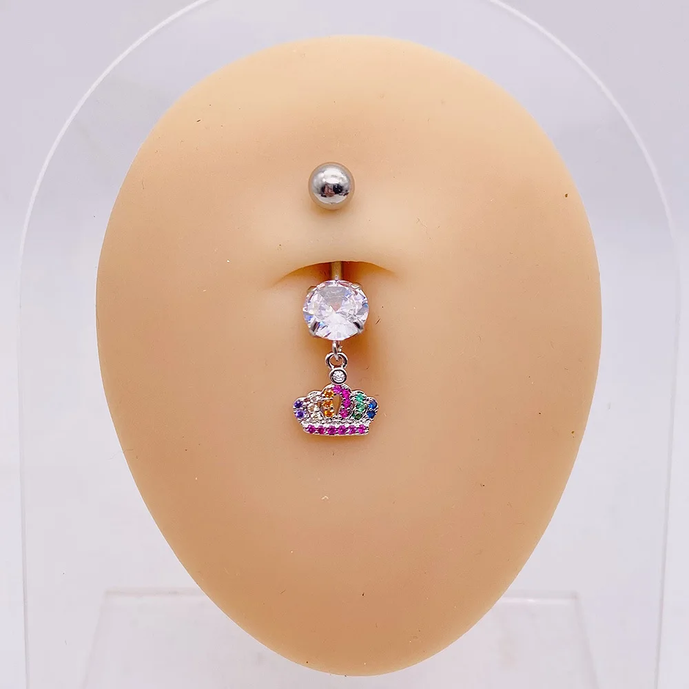 1Pc Stainless Steel Belly Button Ring Color Zircon Belly Ring Sexy Women Star Flower Love Crown Body  Piercing Jewelry Ombligo