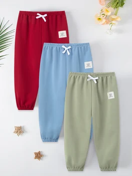 Kids Casual Sports Trousers 6 1/3 Pcs Four Seasons Children's Leisure Sports Pants Solid Color Basic Boy Running Holiday 9 Pants Girl Joker Comfortable Pants 6