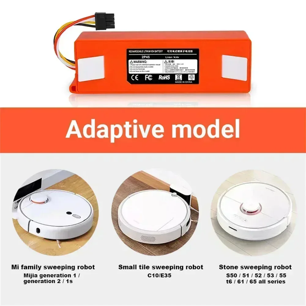 2024-Replacement Battery for Xiaomi Roborock, Robotic Vacuum Cleaner, S55, S60, S65, S50, S51, S5 MAX, S6 Parts, 14.4V, 12800mAh