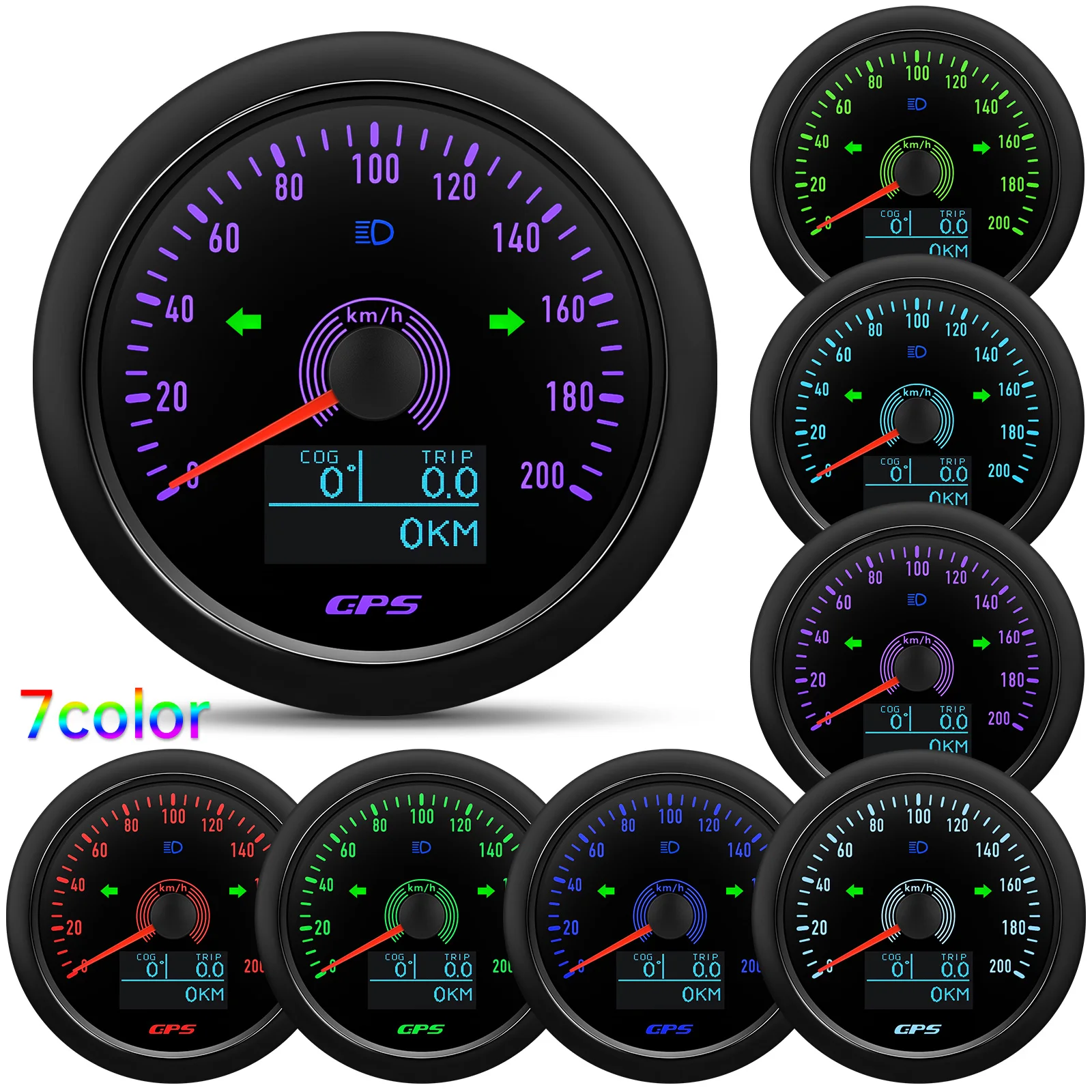 80mm GPS Speedometer 0-200KMH Odometer with Turn Signal Indicator COG Trip Meter Waterproof 7 Color Backlight for Marine Boat