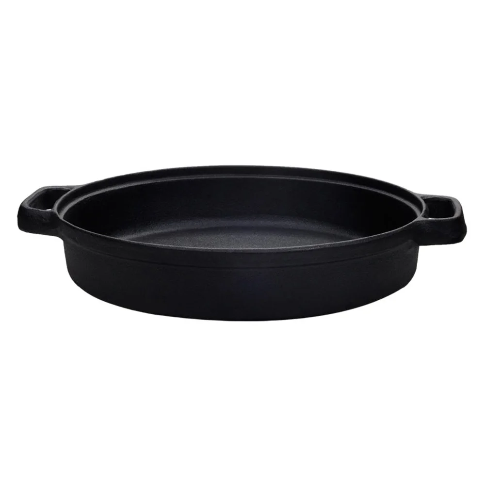 Cast Iron Pan Non Stick Cooking Pot Double Handles 10X8 Inches Mini Skillet Round Serving Dish Black Frying Pan Casserole