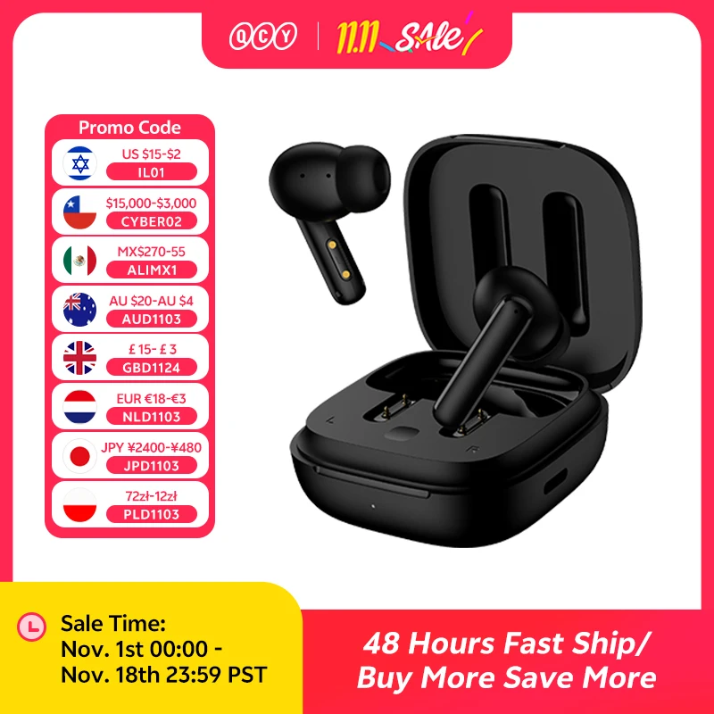 QCY T13 ANC Wireless Earphones Bluetooth 5.3 TWS ANC Noise Cancellation Headphone 4 Mics ENC Headset In-Ear Handfree Earbuds