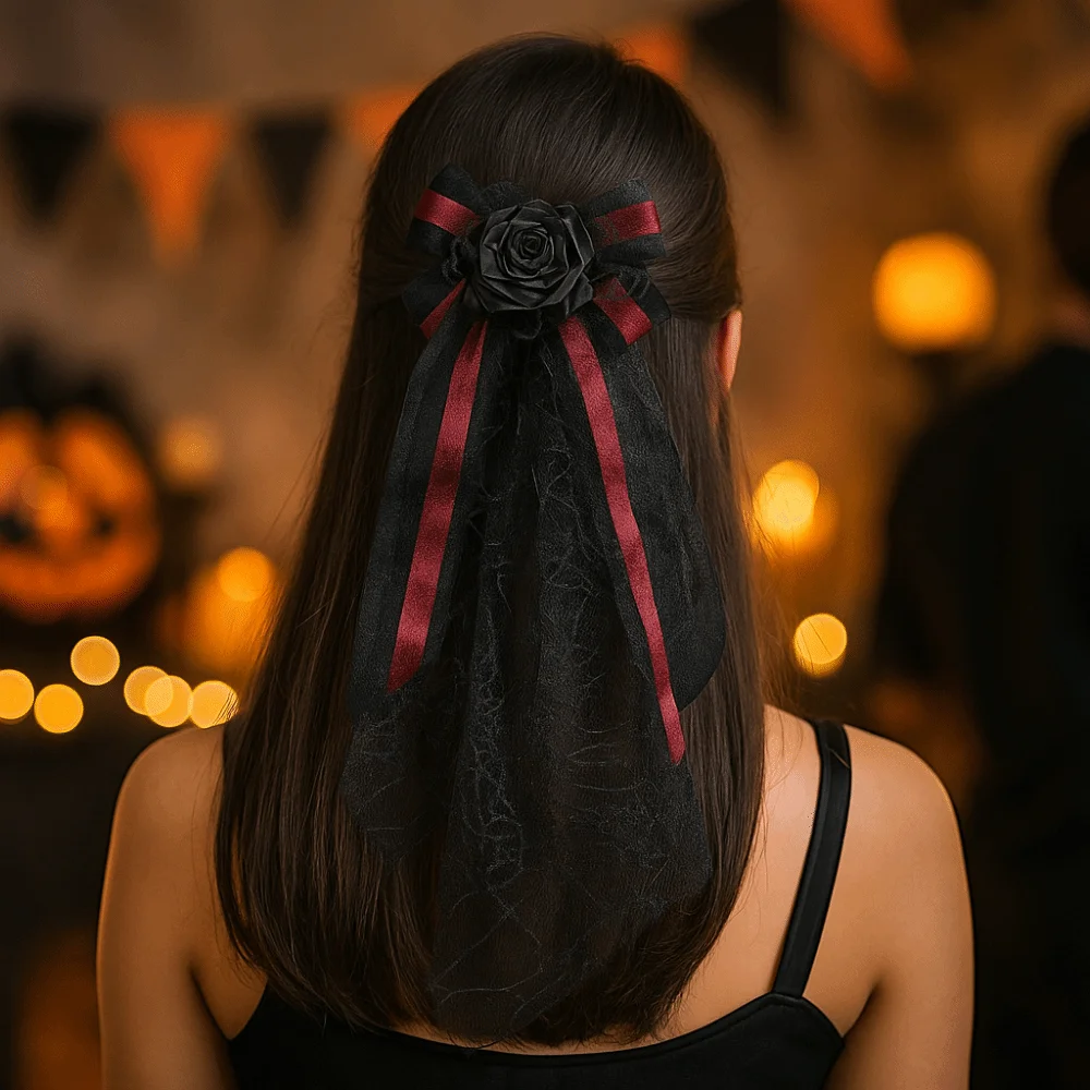 Przenośne, przewiewne spinki do włosów na Halloween, wygodne i modne akcesoria do włosów, eleganckie czarne opaski z pomponami.