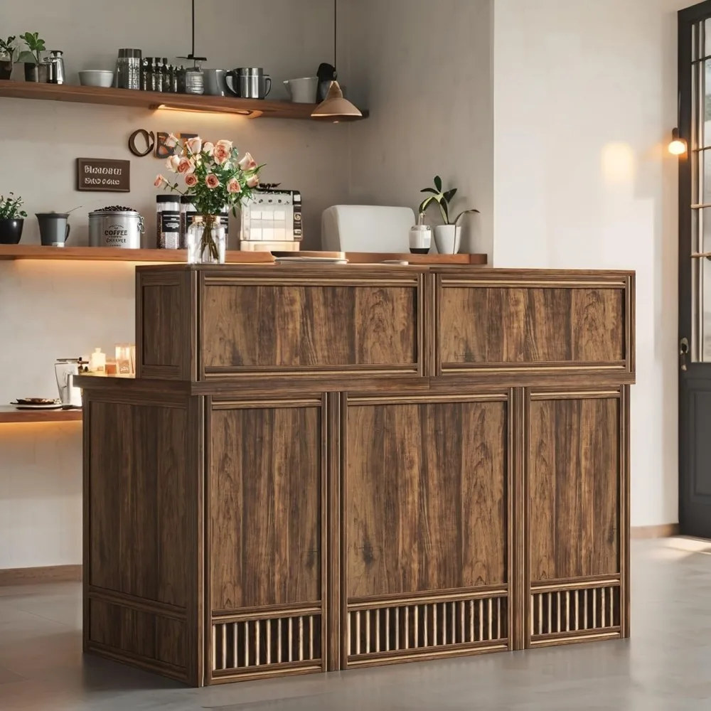 

57" Reception Desk with Counter, Modern Front Desk with Metal Frame, Wooden Retail Checkout Counter for Office, Reception Room,