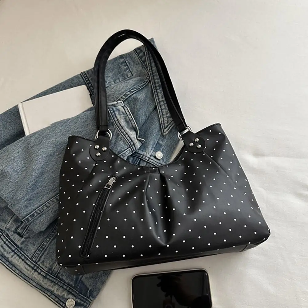 Damen-Umhängetasche, Vintage-Polka-Dot-Design, Pendler-Tragetasche, große Kapazität, PU-Leder-Handtasche, Unterarmtasche für Schule, Büro und den täglichen Gebrauch. – Detail 16