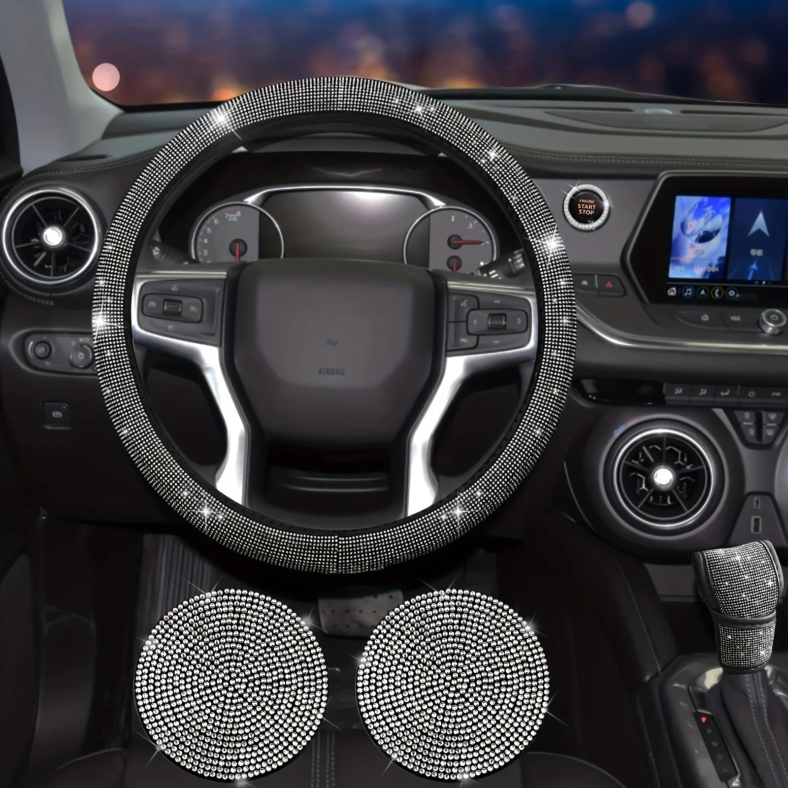 7-teiliges Auto-Lenkradset – Zubehör mit Diamant-Glitzer