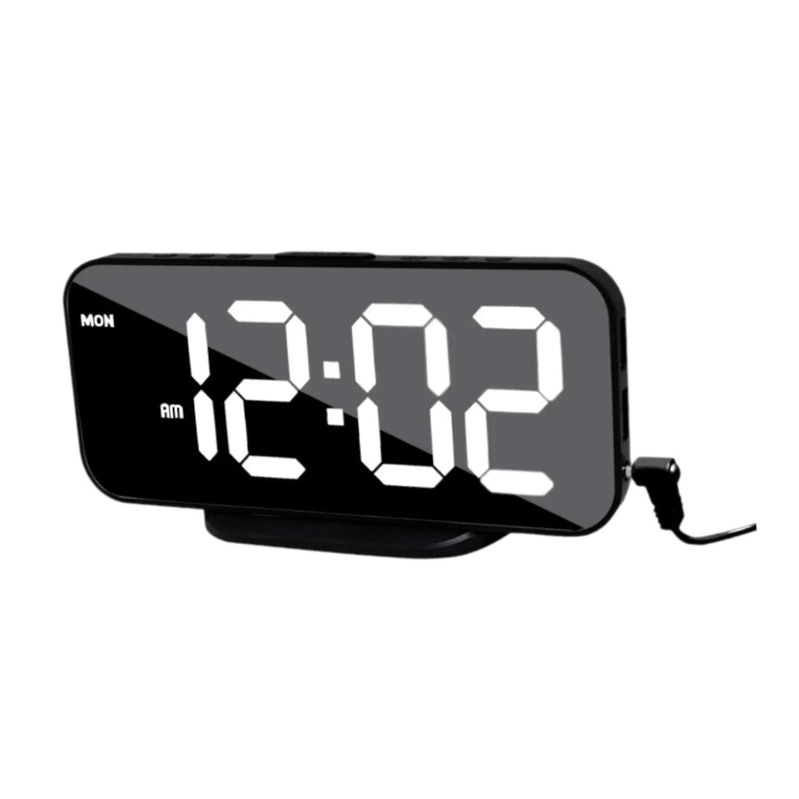 Mirror interface digital alarm desktop clock 3 steps brightness multifunctional