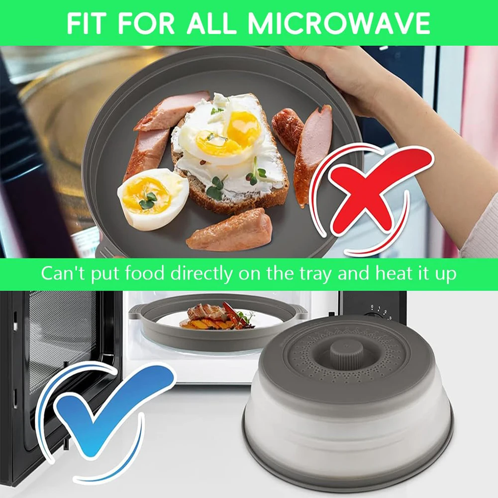 26.8 cm Collapsible Microwave Splatter Guard with Ventilated Silicone Lid for Mess For Food Heating and Storage