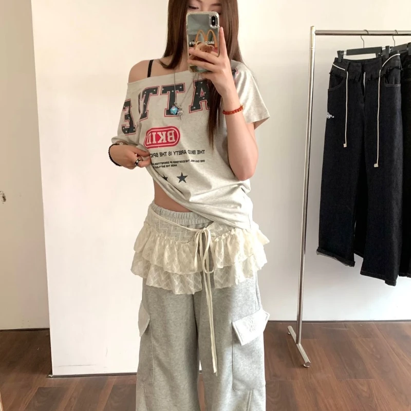 

Deeptown Korean Style Mini Skirts Women Harajuku Sweet Lace Up Short Skirts Cute High Waist Y2k Streetwear Black Ruffle Skirt