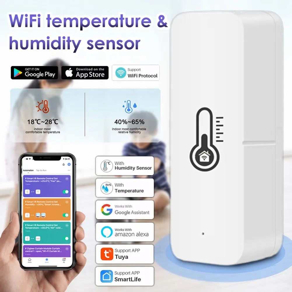 Tuya WiFi Smart Temperature And Humidity Sensor With Buzzer Alarm Smart Life Indoor Hygrometer Support Alexa Google Home