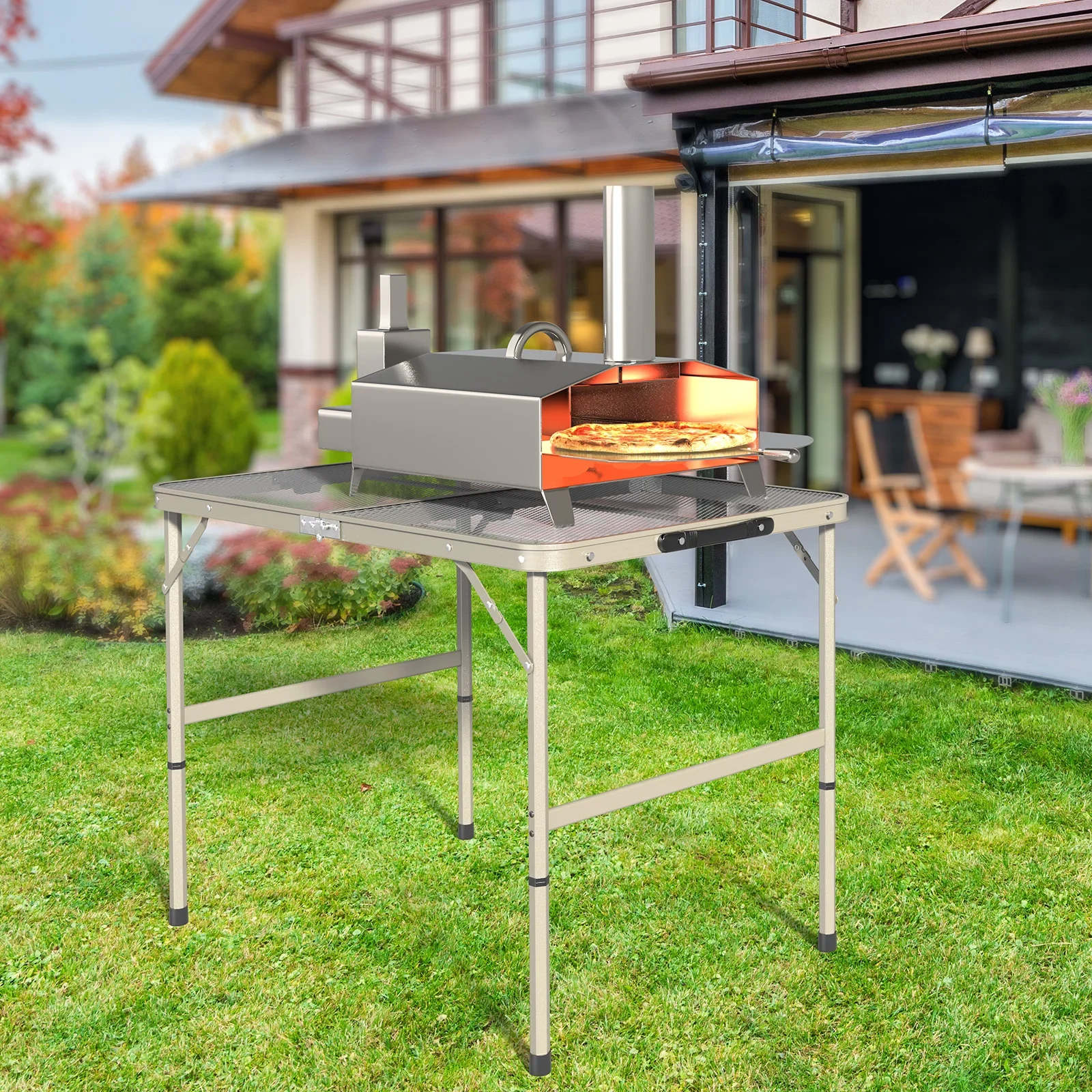 

Portable Foldable Table for Picnic Camping Party, Small Table with Adjustable Height, Outdoor Indoor, Grey