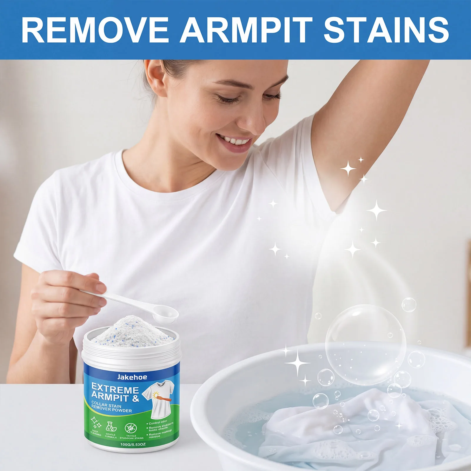Underarm Stain Remover Powder Gentle Formula Fresh Scent Clothes Sweat Yellow Stain Remover Powder 100g Daily Household Package