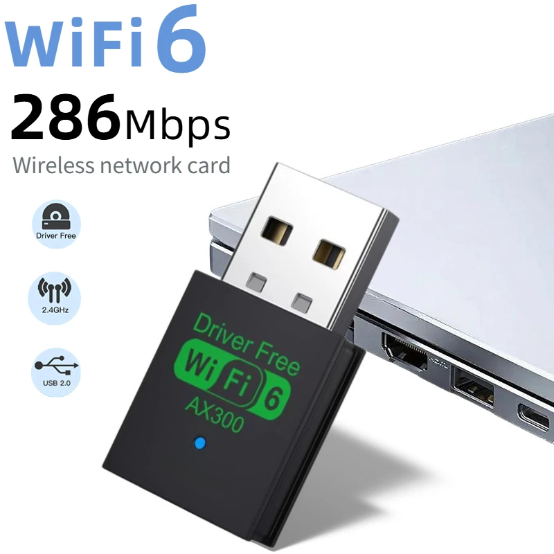 

Wifi 6 Mini USB Dongle Network Card Receiver Dongle AX300 Wireless WiFi Receiver2.4G WiFi Card PC Laptop Driver Free 802.11ax