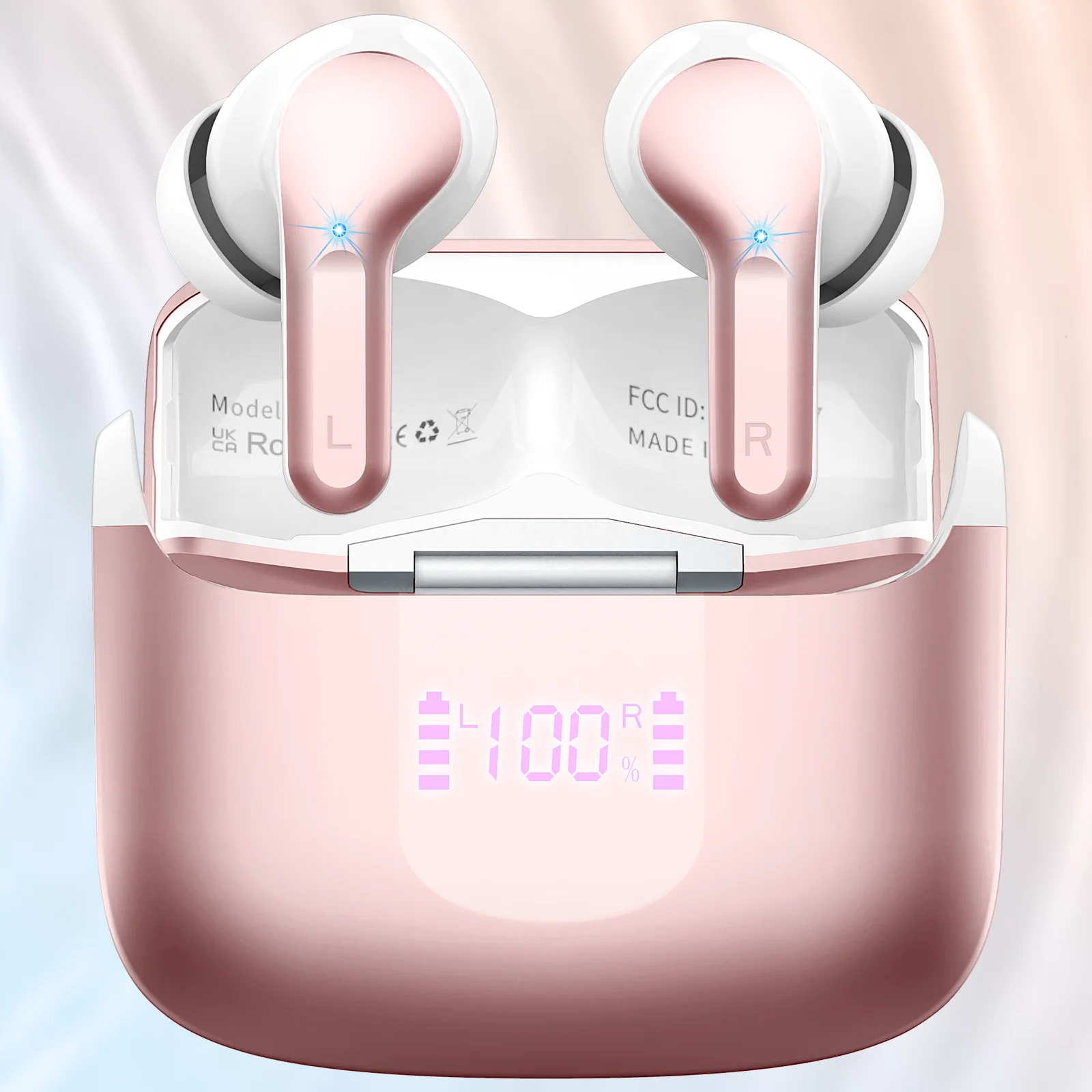 Wireless Earbuds, Bluetooth 5.3 Headphones Sports Headphones In Ear with 4 ENC Noise Cancelling Mic, 40H Playback , LED Display.