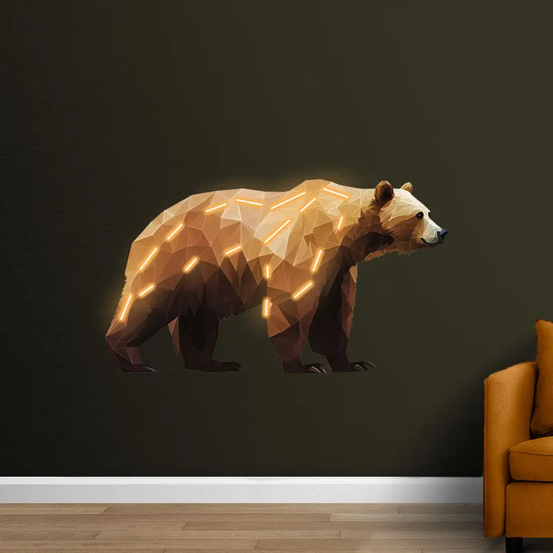 Toysign Geometric Bear Neon Wall Art, Modern LED Sign with Polygon Design, Unique Animal Decor for Office, Living Room & Studio