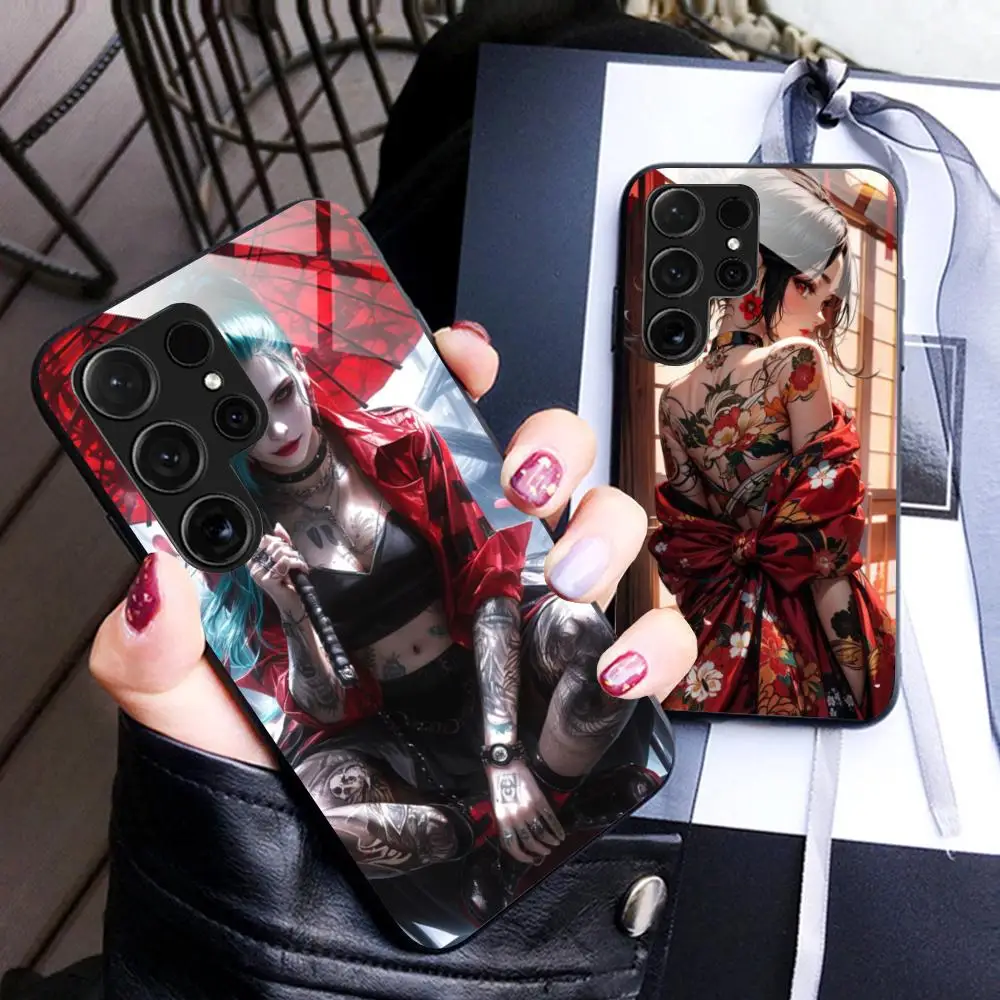 Fashion Tattoo Girl Phone Case for Samsung Galaxy S26 S25 S24 S23 S22 S21 S20 Note20 Plus FE Ultra Glass Protective Cover