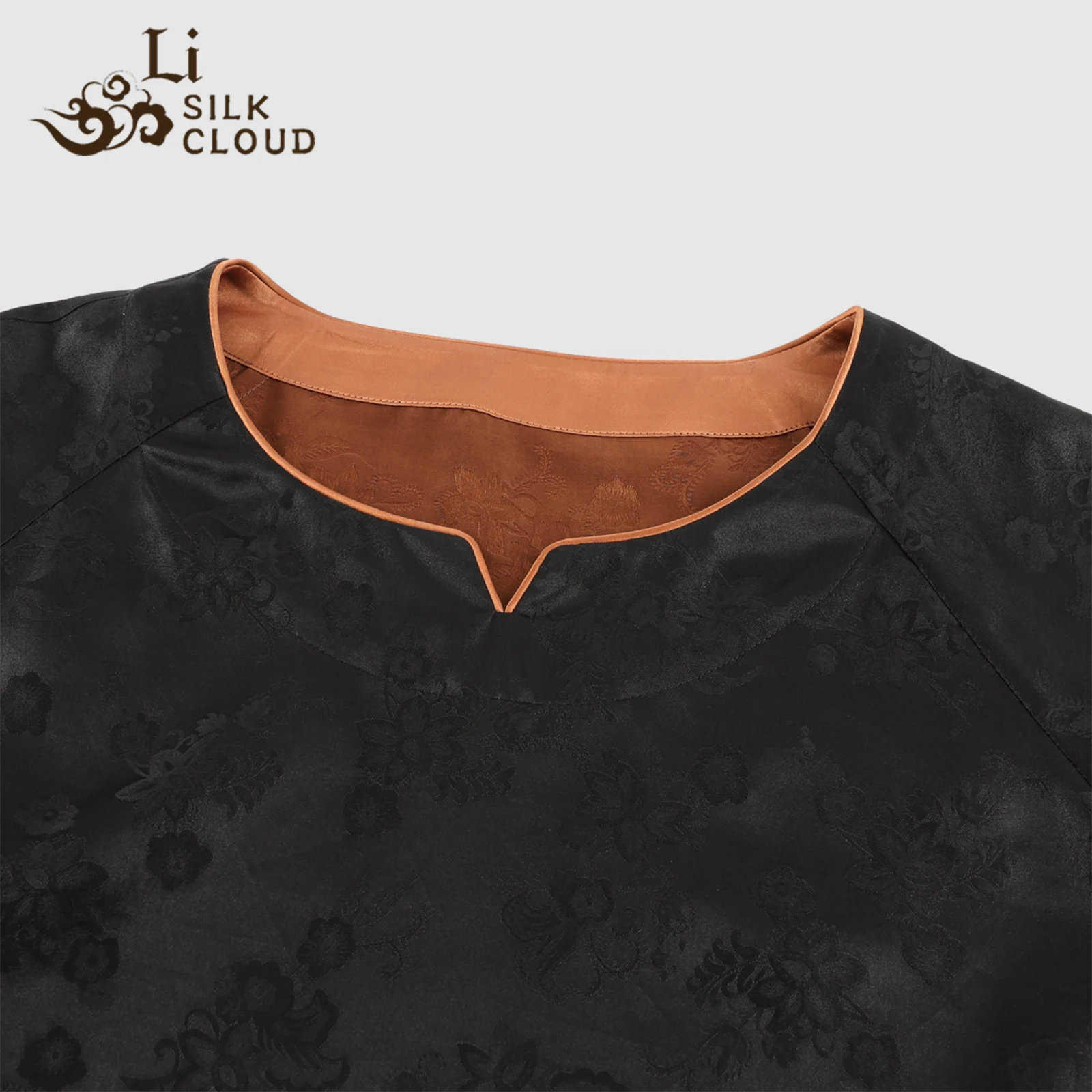 LI SILK CLOUD xiangyunsha Long Sleeve Top - 100% Mulberry Silk,Oriental Patterns Guangdong Black Pearl Guangdong Gauze